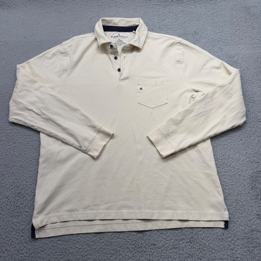 Tailor Vintage KAR175 Mens Large Cream Long Sleeve Pique Pocket Boat Polo Shirt